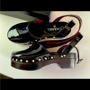 Chanel Black Patent leather /Pearl Clog